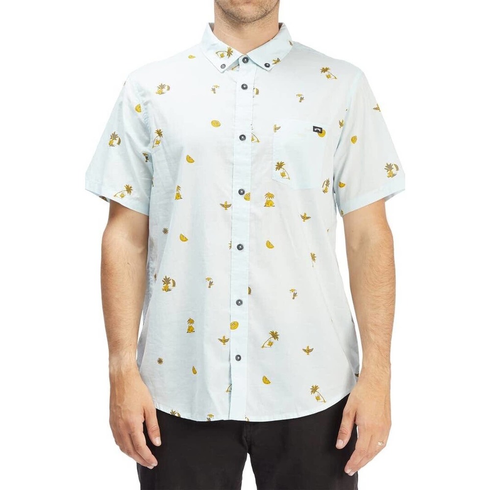 NWT Billabong Mens Sundays Slim Fit Shirt Size XXL Short‎ Sleeve in Sky Blue